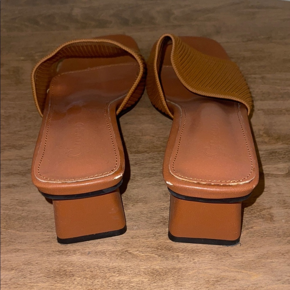 4 for $40 - Tan Leather Mules with Textured Strap - Picture 5 of 15